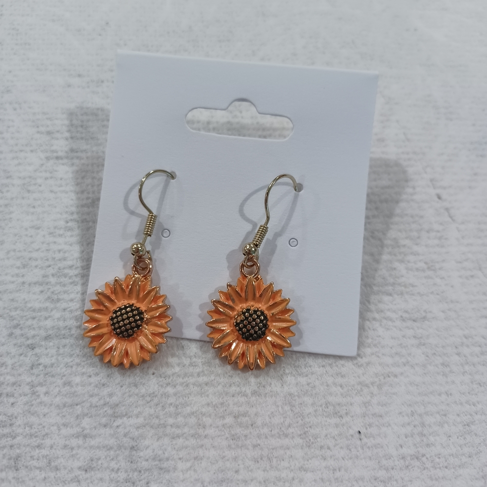 Sunflower Dangle Earrings in Gold and Brown